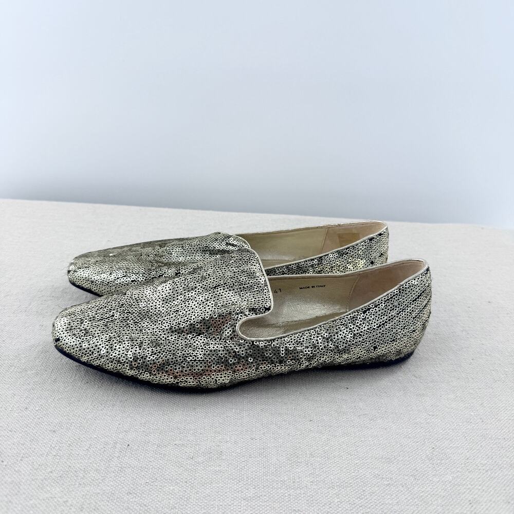 NWOT Jimmy Choo Embellished Sequin Slip On Flat Loafers Silver Women's EU 41